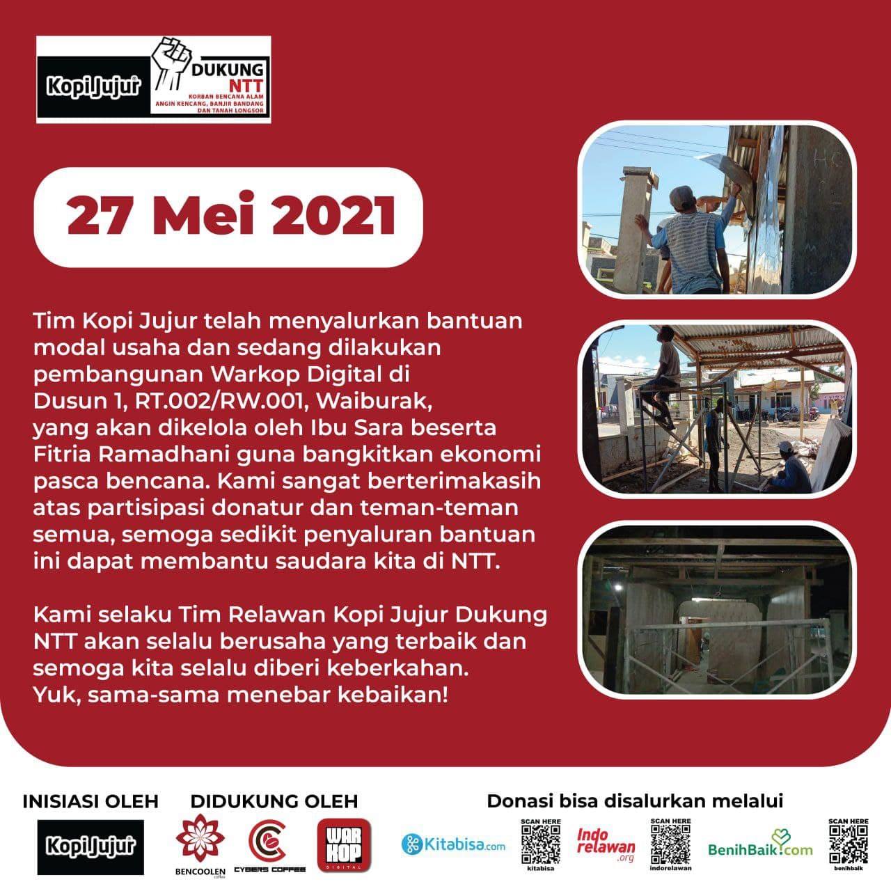 Update Donasi Kopi Jujur Dukung NTT Bersama Warkop Digital 27 Mei 2021